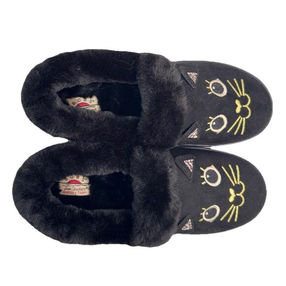 BOBS by Skechers Too Cozy Meow Cat Slippers Black Faux Fur Leopard Women's 7.5 - Picture 7 of 7